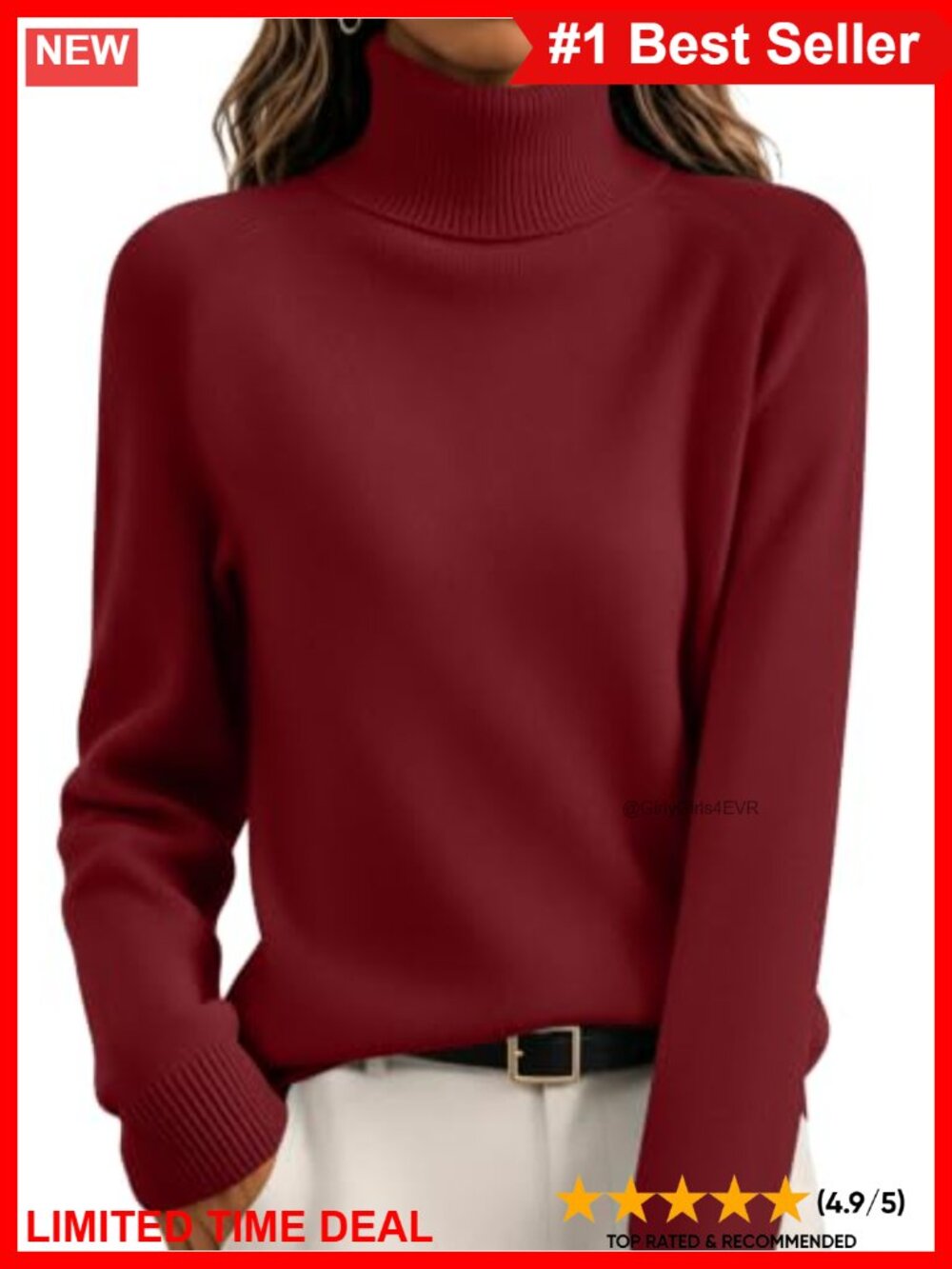 Womens Turtleneck Pullover Sweater Long Sleeve Ribbed Knit Winter Top